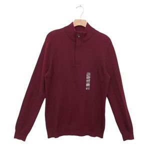 Tasso Elba Sweater Mens Medium Burgundy 1/4 Zip Knitted High Neck Long Sleeve